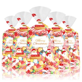 50 Pcs Christmas Treat Bags - Merry Christmas Gift Bags Bulk, Plastic Santa Claus Snowman Christma Cellophane Cello Candy Cookie Goodie Bag with Twist Ties for Winter Xmas Christmass Party Favors