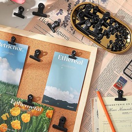 Bulldog Clips with Hole for Push-pin, Paper File Clips with Strong Spring, Small Metal Binder Clips, Seal Clamps for Coffee Tea Food Bags, Decorative Clips for DIY Photo Grid (Black, 50 mm)