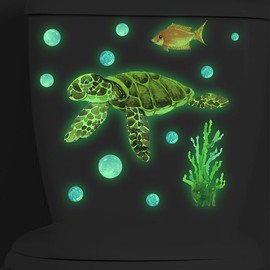 Mestiker 007 Wall Sticker, Sea Life, Green Glow in the Dark Sticker, Wall Sticker, Luminous Toilet Sticker, Stylish Art, Cute Sticker, Wall Sticker, Bathroom Toilet Sticker, PVC Waterproof, Removable,