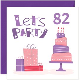 Ladies 82nd Birthday Card - Lets Party Purple Any Age Numbers Birthday Card for 82 Year old Woman Ladies Grandma Mum Aunt Nan Friend Sister Eighty Two Eighty Second Nanny