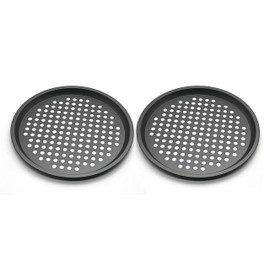 Bamboo's Grocery LoKii Round Pizza Pans Set, Baking Steel Pizza Pan for Oven, Nonstick Pizza Oven Tray, Grill Pizza Plates, 12.6 Inches, 2 Pack