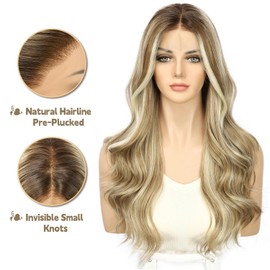 Sapphirewigs Blonde Wig Lace Front Wig 13x4 Synthetic Wig Body Wave Highlight Blonde Kanekalon Futura Pre-plucked Daily Wear Party Date Wig 22inch