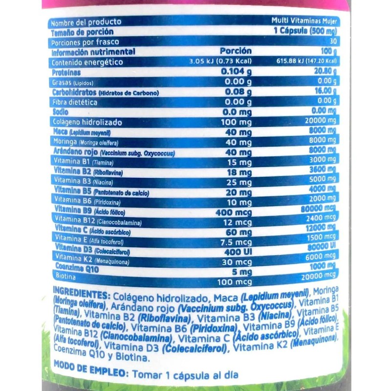 Multi Vitaminico De Mujer 30 Cápsulas Vidanat Sabor Sin sabor