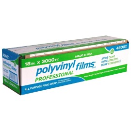 Polyvinyl Films All Purpose Food Wrap, Cutter Box, 18"W x 3000'L