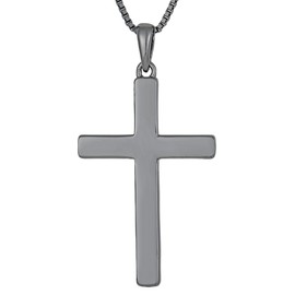 YL Cross Necklace for Women Sterling Silver Plain Cross Pendant Necklace 0.79" Simple Jewelry for Men-Black
