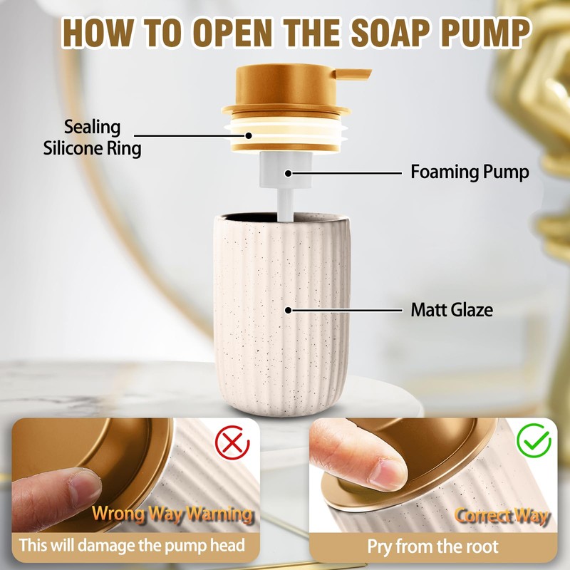 Ceramic Foaming Soap Dispenser, 12 oz Bathroom Foam Hand Soap