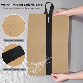 Shoe Bags for Travel, Waterproof Oxford Fabric, Zippered Shoe Storage Organiser with Handle, Lightweight Dustproof Shoe Pouch for Trainers, Gym, Business Trip, 16.5 x 9.8 Inches (Shoe Bag Khaki)