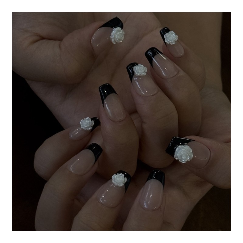 Noir Rose Handmade Nail Tips - Short Coffin / 누아르