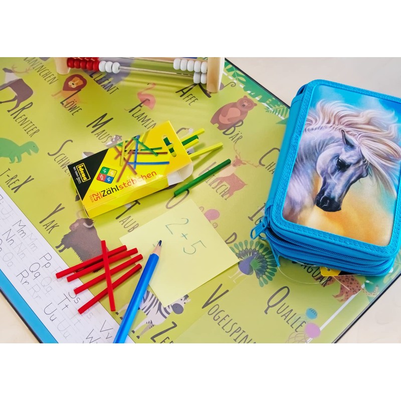 Idena, lightblue, Triple pencil case horse
