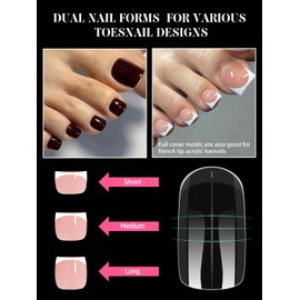 300 Pcs Toe Dual Nail Forms for Poly Extension Gel, EBANKU Toenail Dual Forms Reusable Full Cover Molds for French Tip Acrylic Toenails Pedicure for Salon & DIY at Home 15 Sizes