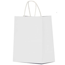 Qutuus 10x5x13 White Paper Gift Bags with Handles Bulk 100Pcs Kraft Paper Shopping Bags, Recyclable Paper Sacks, White Gift Bags for Retail, Merchandise, Business, Gifts