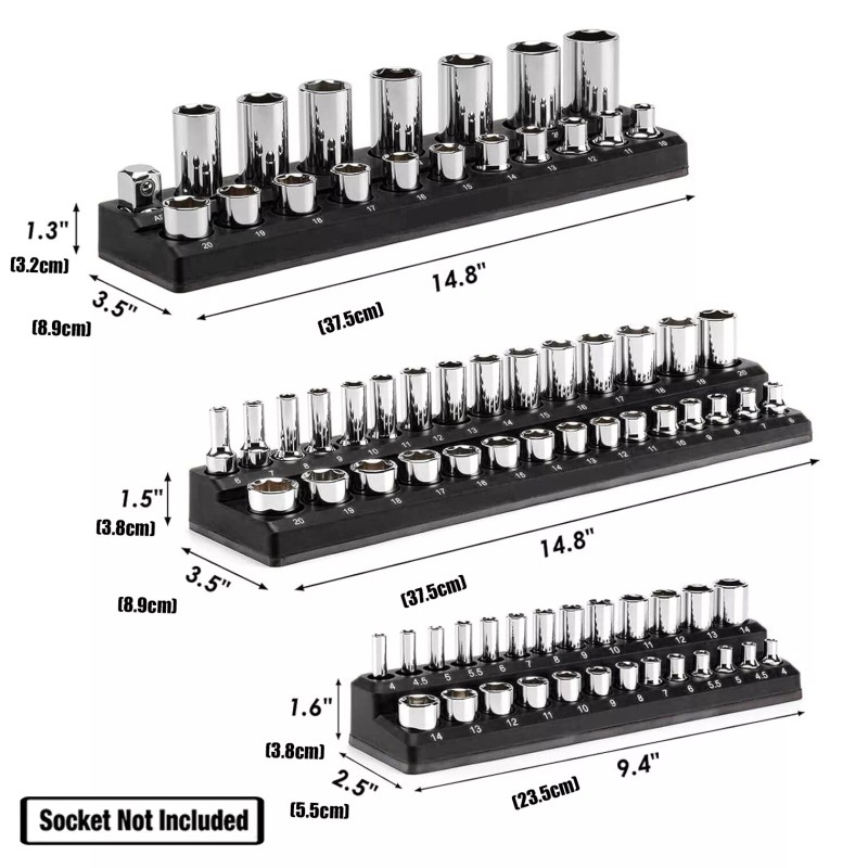 Unbranded 1/4" 3/8" & 1/2" Drive Metric Magnetic 3pc Socket