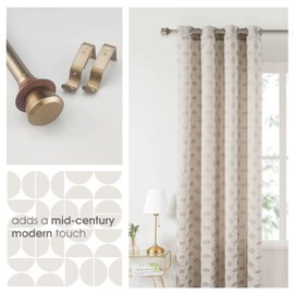 SKYPLUS LIVING Mid-Century Modern Style Single Curtain Rod Set with Round Wood Look Finial,72-144 inch, Standard Single Antique Brass Drapery Rod for 1 Pack, 1 inch diameter, Adjustable Length