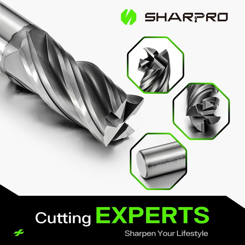 SHAPPRO 1/4 Inch Shank Carbide Square End Mill, 4 Flute