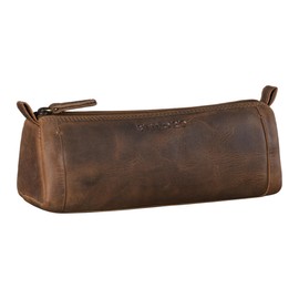 STILORD 'Freddie' Vintage Leather Pencil Case Classic Pen Pouch for Women Men Stationary Slim Pen Holder Pen Sleeve Brush Case in Genuine Leather, Colour:Middle Brown