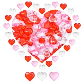 100 Pcs 3D Acrylic Hearts Ornaments Baubles, Mini Assorted Transparent, Red and Pink Crystals Beads Table Scatter Vase Filler Craft for Valentine's Day, Wedding, Engagement Decorations