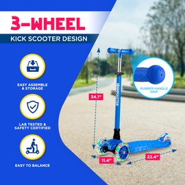 Highmaster 3-Wheel Toddler Scooter for Boys – Light-Up Wheels, Safe Ride for Ages 2+ – Holds Up to 165 lbs (Blue)