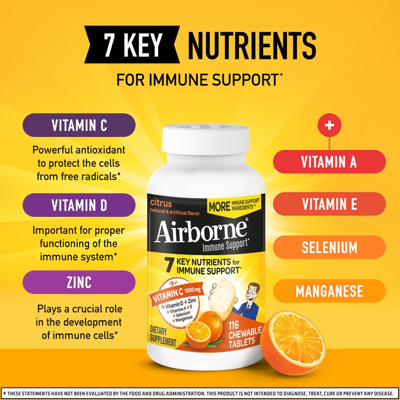 Airborne Vitamin C 1000mg (per Serving) - Citrus Chewable Tablets