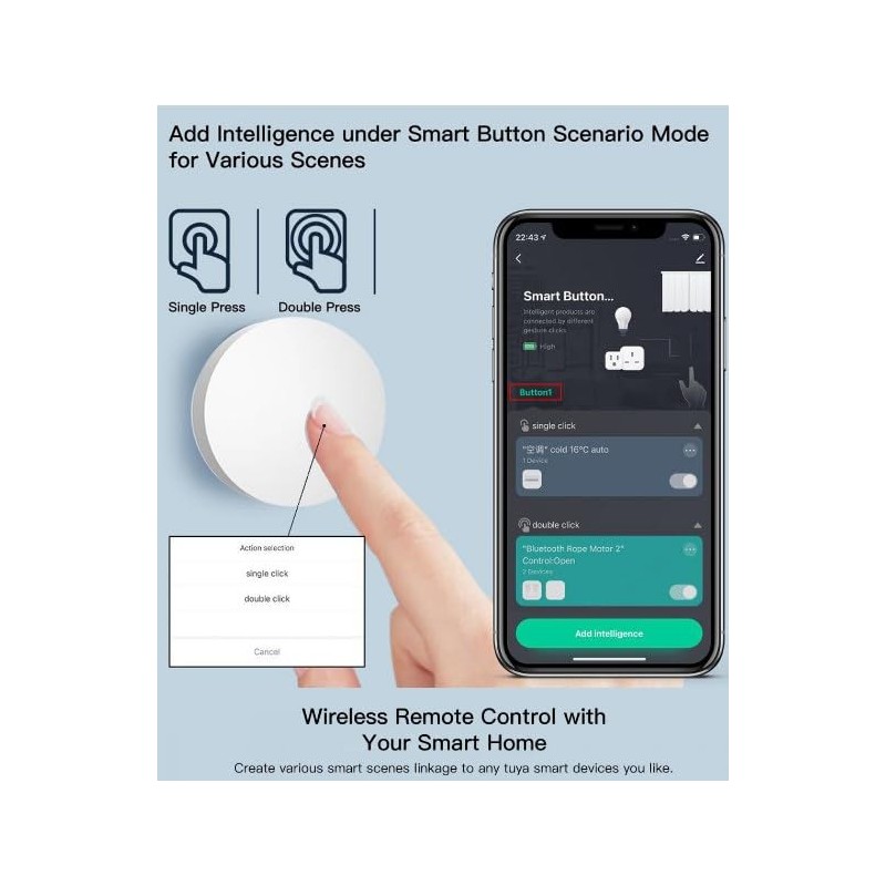 Syrisora TUYA Smart Button Smart Wireless Button Single Click Voice