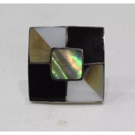 Unbranded Ring Inlaid Mother of Pearl Silver Adjustable Ring Indonesia