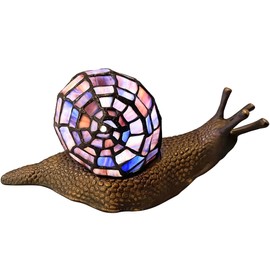 Bieye L10976 Land Snail Tiffany Style Stained Glass Accent Table Lamp for Home Decoration (Purple, 10" D x 5" W x 5" H)