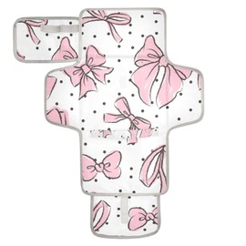 WELLDAY Pink Bow Baby Changing Pad - Waterproof Diaper Changing Pad with Built-in Pillow - Portable Travel Changing Mat for Newborn Girl & Boy