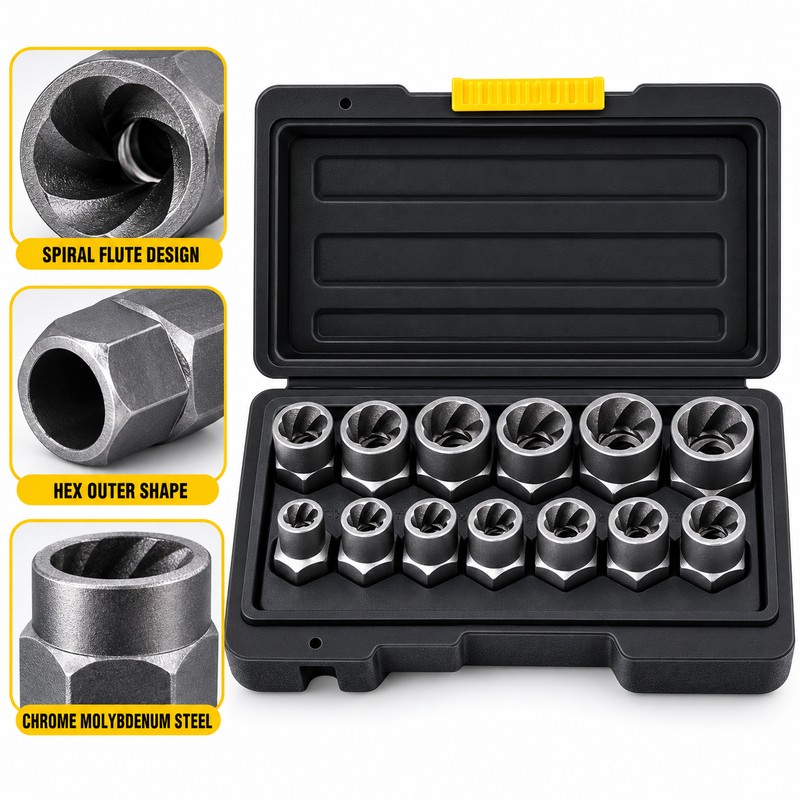 14Pcs Damaged Nut Bolt Extractor Set Impact Socket Bolt Remover