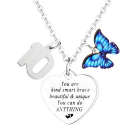 Waeceip Birthday Necklace Happy Birthday Gifts for Women Butterfly Necklace Gifts for Family Inspirational Gifts for Friends (10th)