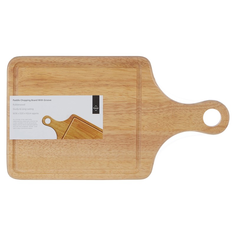 Premier Housewares Rubber Wood Paddle Chopping Board with Groove, 36