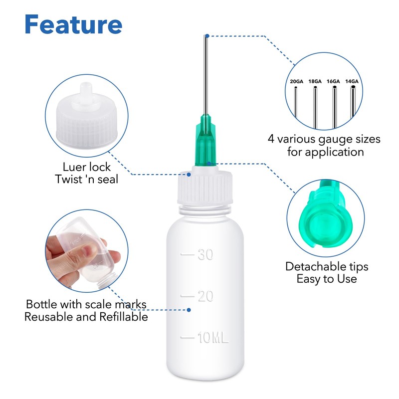 12PCS Glue Applicators Bottles,30ml Plastic Squeezable Dropper Bottles with Blunt