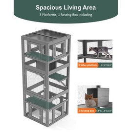 TIMHAKA Catio Indoor Cat Enclosure, 3 Tiers Cat Enclosure with Platform, Resting Box and 8 Removable Door can Connect with Cats Tunnel, Luxurious Playground with Waterproof Cover, DIY Wood Cats Cage
