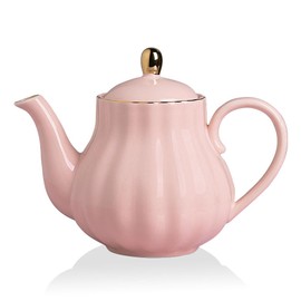 Sweejar Royal Teapot, Ceramic Tea Pot with Removable Stainless Steel Infuser, Blooming & Loose Leaf Teapot - 40 Ounce (Pink)