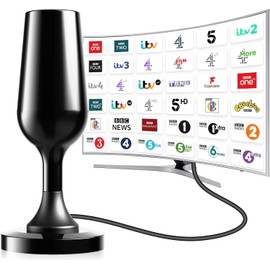 Digital Indoor TV Aerial for Smart TV, Freeview Aerial Indoor Arial, Portable Antenna Ariel for 4K 1080P HDTV & VHF/UHF/DAB Radio, Black