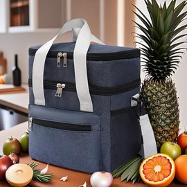 Lunch Bag, Large 2 Decks Insulated Lunch Bag, Insulated Expandable Reusable Leakproof Cooler Bags for Adults, Lunch Bag with Adjustable Shoulder Strap for Office Travel Picnic, for Men, Women (Blue)