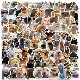 100PCS Funny Dog and Cat Meme Stickers, Cute Cat and Dog Stickers for Adults Teens, Animals Waterproof Decals for Water Bottle Laptop Scrapbook, Party Decals for Cats Dogs Lovers (Dogs Cats)
