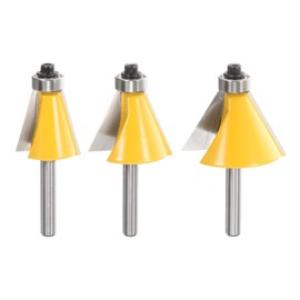 sourcing map 3pcs Chamfer Router Bit Set 1/4" Shank 15, 22.5, 30 Degree Cutting Angle Carbide Wood Router Bits for Woodworking, Yellow