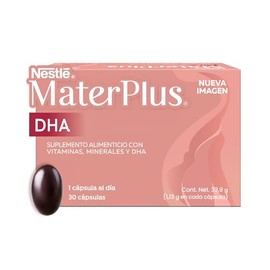 MaterPlus Nestlé Suplemento con DHA 15 Vitaminas Minerales Ácido Fólico Complejo B Hierro Tecnología Gastro-Tab Caja con 30 Cápsulas