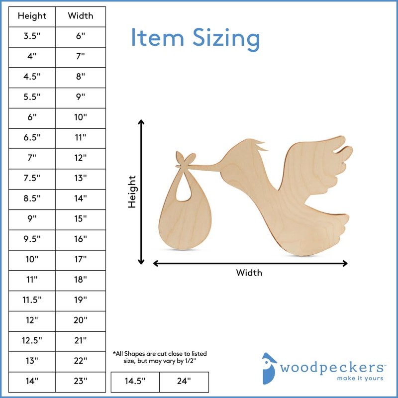 DIY Stork Baby Shower Decorations 7-inch, 1/4 inch Thick, Pack