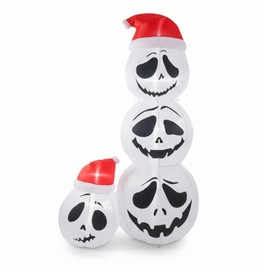 Leyndo 6ft Christmas Inflatable Large Skull with Christmas Santa Hat Animated Decorations for Halloween Xmas Party Holiday Outdoor Garden Lawn Yard Sign, with Build-in LED Lights