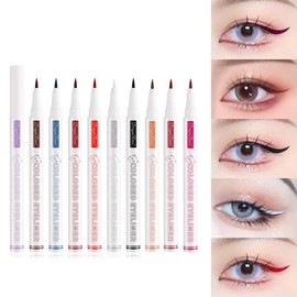 Cute Color Waterproof Eyeliner Liquid Pen Long Lasting Beginners Women Color Teardrop Bag Ultra Fine Black and White 10 Colors (01# White)