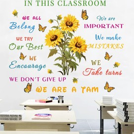 Inspirational Classroom Wall Decals in This Classroom Sunflower Wall Art Sticker Peel and Stick Vinyl Quotes Stickers Wall Art for Kids Room Nursery Preschool Door Playroom Classroom Wall Decor