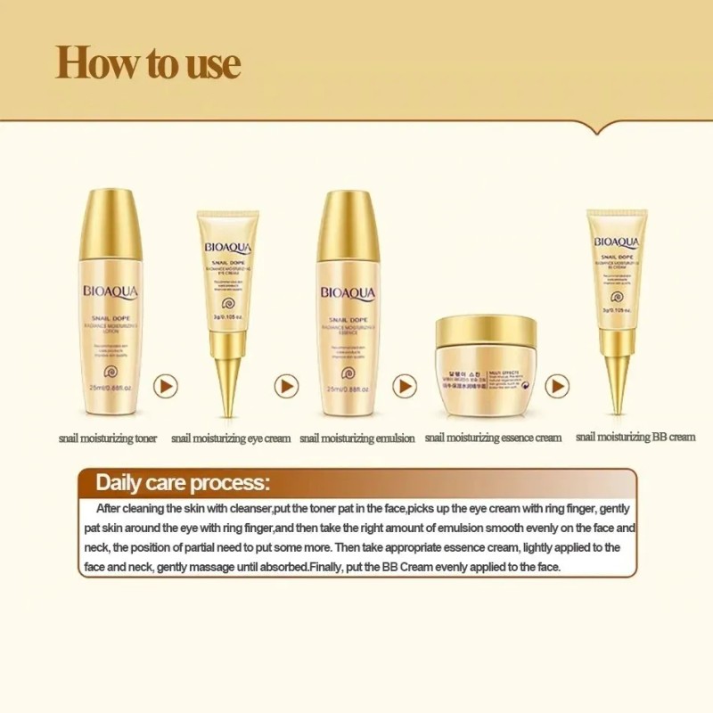 Kit Facial 5pz Extracto De Baba De Caracol Hidratante Bioaqua