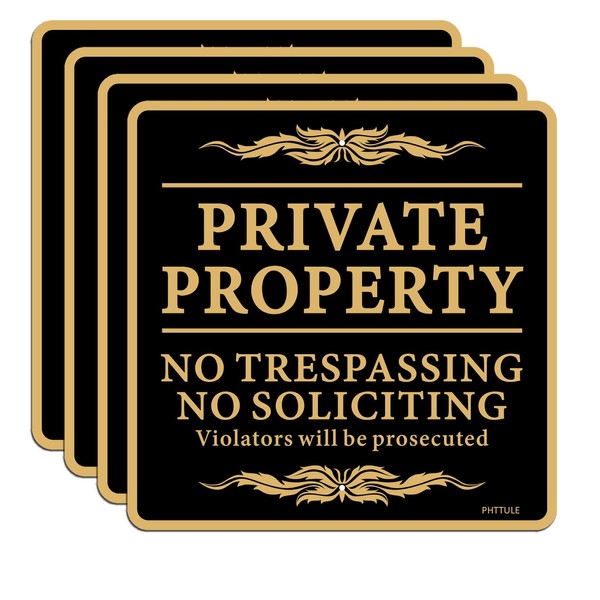 PHTTULE Large Private Property No Trespassing Sign 4 Pack, 12x12