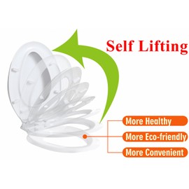 Minixi Self lifting toilet seat with No Cleaning Required, Non-Electric,Auto lifting toilet seat cover, Self raising, ABS Plastic, White, Suitable for Elongated or Oval Toilets