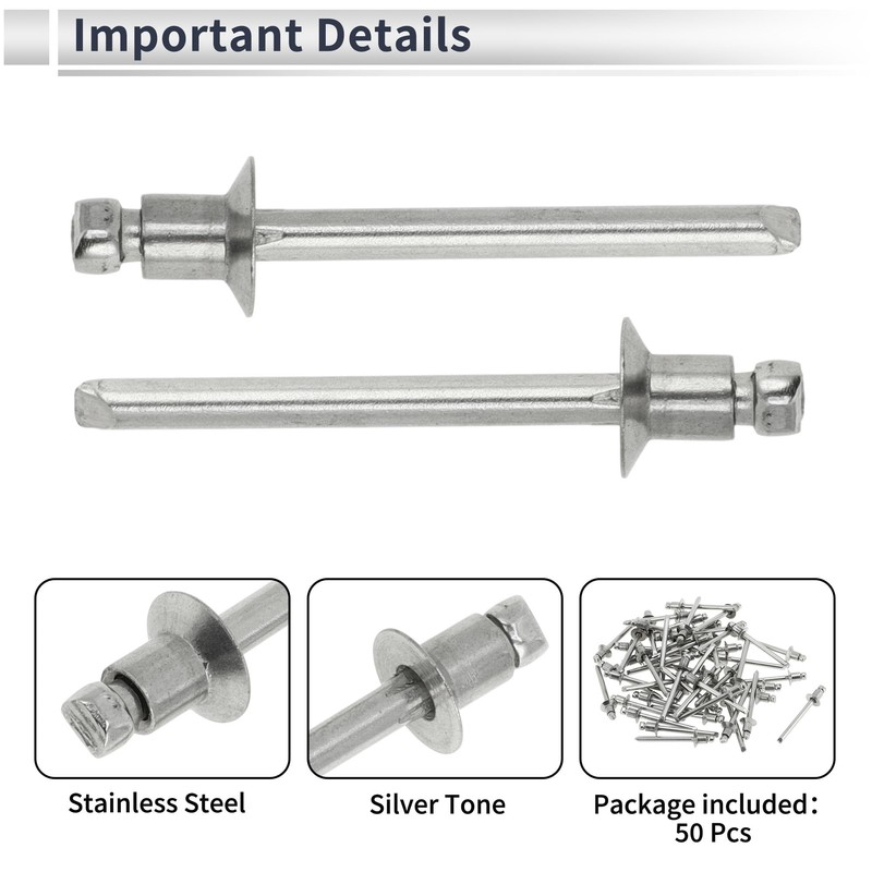RATCHROLL 50 Pcs Open End Large Flange Blind Rivets 4.8mm