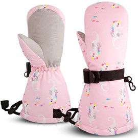 BAVST Winter Kids Waterproof Gloves for Boys Girls Snow Ski Toddler Baby Mittens Outdoor for Infant Teens 1-5T (N-Pink Sea Horse, M(2-4T))