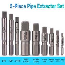 Pipe Extractor Set, 9-Piece Heavy Duty Steel Broken Pipe Extractors for Removing Damaged Threaded Pipes & Fittings from 1/8" to 1", with Durable Storage Case, Ideal Tools for Plumbers Mechanics DIY