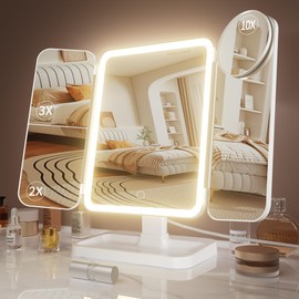 FRANO Vanity Mirror with Lights, Rechargeable Makeup Mirror with Magnification, 2X 3X 10X, 3 Colors Lights, Portable Travel Makeup Mirror, Gifts for Her Women