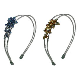 jcgy Set of 2 Crystal Flower Headbands Metal Hair Bands YY86801-3-2blueBrown