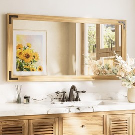 TETOTE 48 x 24 Wooden Rustic Mirror for Bathroom Sink, Rectangle Natural Wood Framed Vanity Wall Mirror for Modern Farmhouse Boho Living Room Bedroom Entryway Decor, Waterproof, Easy to Install